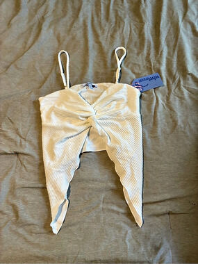 Velvet Moon White Ruched Crop Top New